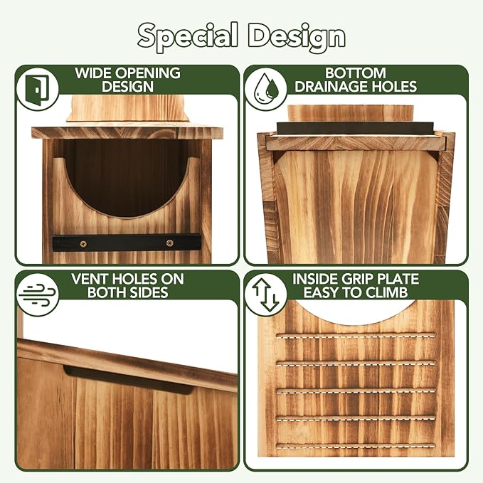 Owl House for Outdoors, Cedar Owl Nesting Box, Durable Carbonized Wood Shelter for Squirrels and Wildlife, Ideal Garden Décor