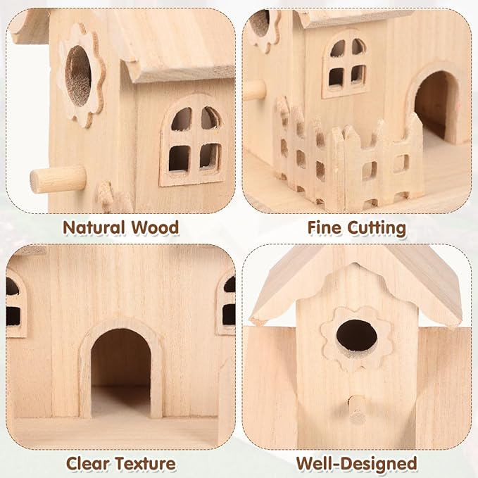 Wooden Bird House Bird Nest Unfinished Unpainted Wood Birdhouse Hanging Sleeping Nest, Indoor Outdoor Window Bird House, Garden Bird Bed for Hummingbird Parrot Sparrow