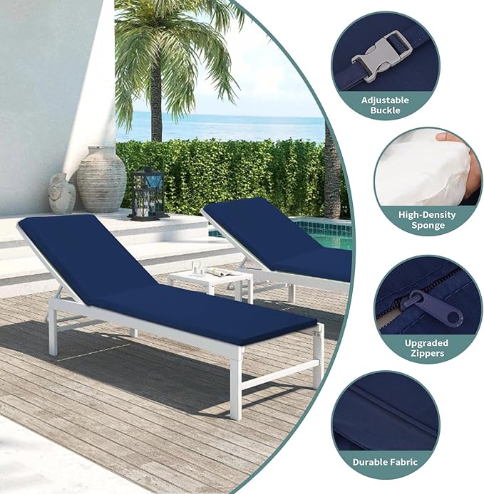 Outdoor Chaise Lounge Cushions for Patio, 71"x22"x3" Lounge Chair Cushions Set of 2, Waterproof Replacement Seat Cushions for Outdoor Furniture (Blue, 2 Pcs)