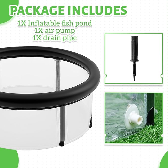 Pop up Pond, 27.6 x 11.81 Inch Pop up Inflatable Pond Kit Outdoor Indoor Aquarium Water Feature Container with Aeration Pump Above Ground Backyard Patio Garden Decoration