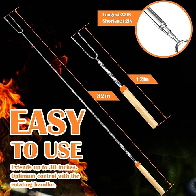 80 Pack 32 Inch Marshmallow Roasting Sticks Bulk, Smores Skewers for Fire Pit Kit, Hot Dog Camping Skewers Accessories Campfire Marshmellow Extendable Forks Bbq Tools Smores Sticks