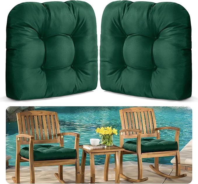 MAGIC ELEPHANT Outdoor Chair Cushions Set of 2, Memory Foam Seat Cushion Pads for Wicker Chair and Patio Furniture, 19 x 19 Inches (Green)