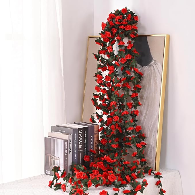 BLEUM CADE 5Pcs 41Ft Flower Garland Artificial Rose Vines for Bedroom, Cute Fake Hanging Flower Vines Floral Garland Decorations for Wedding Party Wall Room Decor Aesthetic