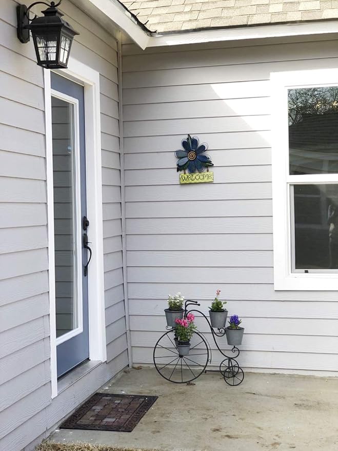 Welcome Sign for Front Door Decor Hanging Sign, Metal Flower Welcome Door Sign Wall Art Decor Hanging for Indoor Outdoor Patio Garden Yard Sign Porch Decoration 15.75X12.75In (C)