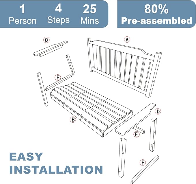 HDPE Outdoor Bench, All-Weather Garden Bench with 700 lbs Weight Capacity, 2-Person Patio Benches for Garden, Porch, Backyard, Park, Navy Blue