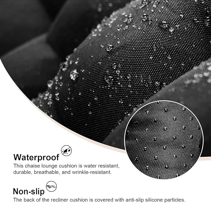 ERWUDEling Zero Gravity Lounge Chair Cushion Replacement 67 Inch, Thick & Soft Patio Furniture Cushion for Outdoor/Indoor Use, Waterproof Non-Slip with 6 Ties, Black (19 x 67 x 4 Inches)