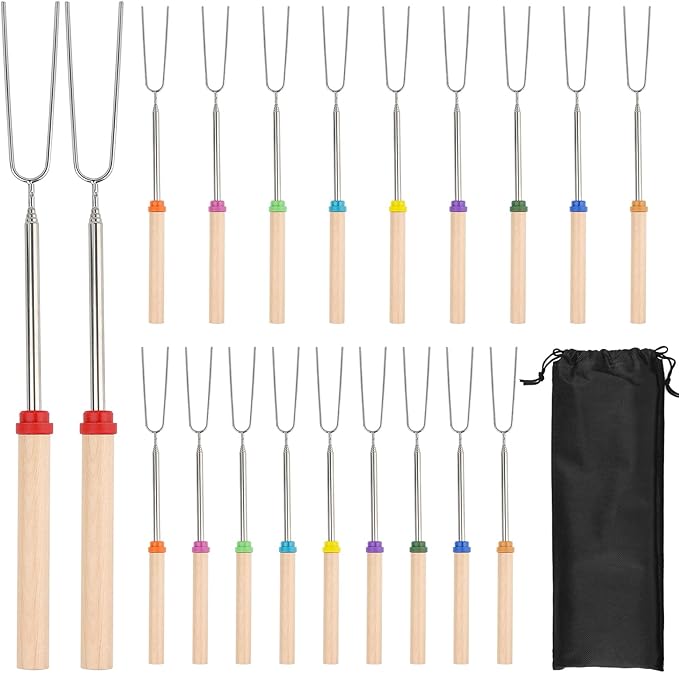 20 PCS Stainless Steel Marshmallow Roasting Long Sticks, 31 Inch Smores Sticks for Fire Pit, Portable Extendable Hot Dog Fork BBQ Tools, Smores Skewers for Camping, Bonfire Grill