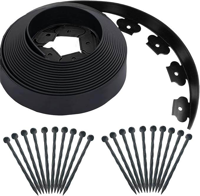 20 Ft Landscape Edging Kit, Black Garden Edging Border with 20 Edging Plastic Stakes, Landscaping Edging Roll for Flower Bed Lawn Driveway Yard