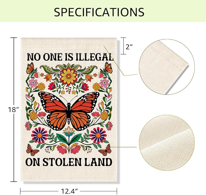 RZHV No One Is Illegal on Stolen Land Double-Sided Garden Flag for Outdoor House Yard Sign Garden Decor Parade, Diversity Inclusive Outdoor Banner, Anti Racism Native American Yard Sign