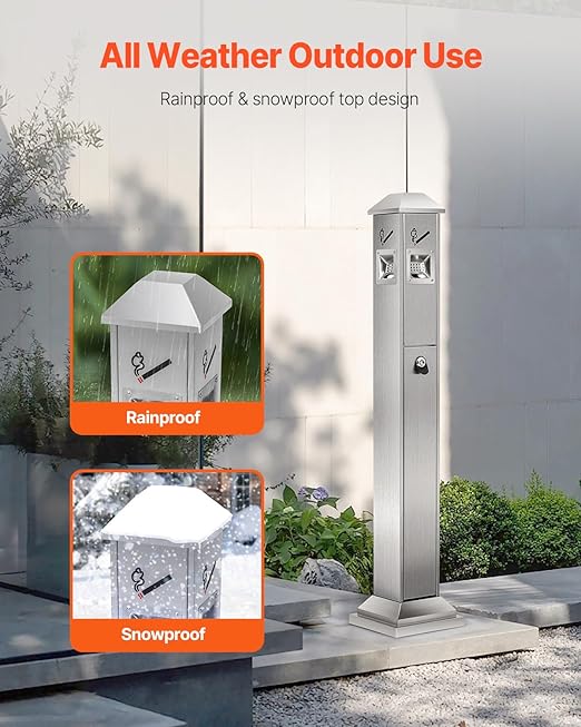 VEVOR Outdoor Trash Can, Weatherproof Lockable Trash Bin with Removable Inner Bucket, Freestanding Commercial Garbage Can, Butt Receptable for Garden, Office, Restaurant, Hotel, Silver