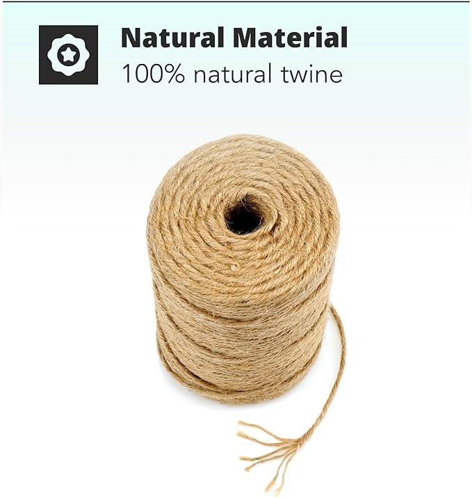 H&S Natural Jute Twine String – 2 Reels x 3mm Thick Strong Natural Garden Rope Roll - 6 Ply & 300 Ft Brown Cord for Crafts