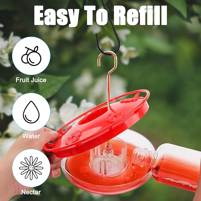 FEED GARDEN 2 Pack 16 OZ Hummingbird Feeders for Outdoor 5 Feeder Ports Ant Bee Proof Leak-Proof Cleaning Brushes Nectar Easy Clean Fill Bird Feeder for Garden Red Décor for Mom
