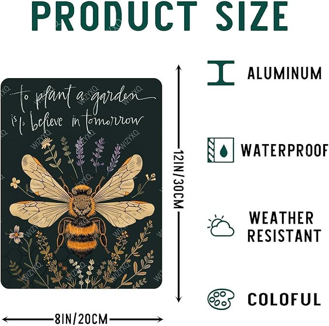 Funny Bee and Flowers Metal Signs to Plant A Garden Is To Believe In Tomorrow Vintage Tin Sign Retro Wall Decor for Home Farmhouse Yard Garden 8×12 Inches