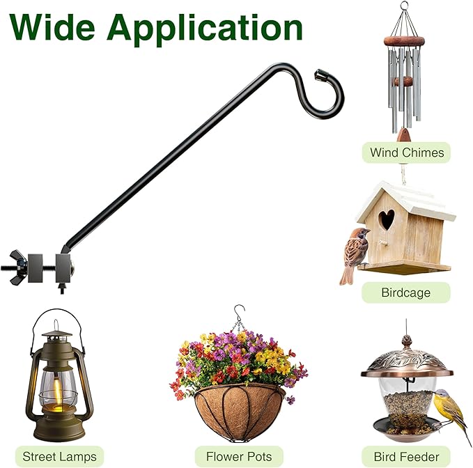 12-Inch 2 Pack Deck Bird Feeder Hanger for Railing, Outdoor Decor Plant Hanger, Balcony Railing Hook - 22LB Capacity - for Hanging Plants, Bird Feeders, Lanterns, Wind Chimes