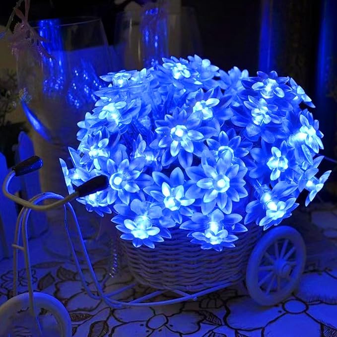 ITICdecor Solar Flower String Lights Outdoor Waterproof 50 LED Upgraded Flower Fairy Light for Garden Fence Patio Yard Christmas Tree Lawn Party (Blue)