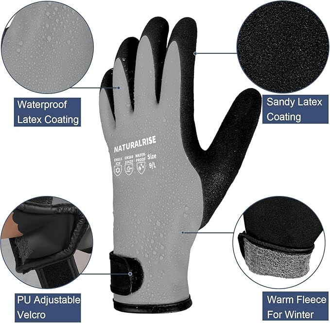 NATURALRISE 100% Waterproof Gloves for Men & Women,Winter Work Gloves with Grip for Cold Weather