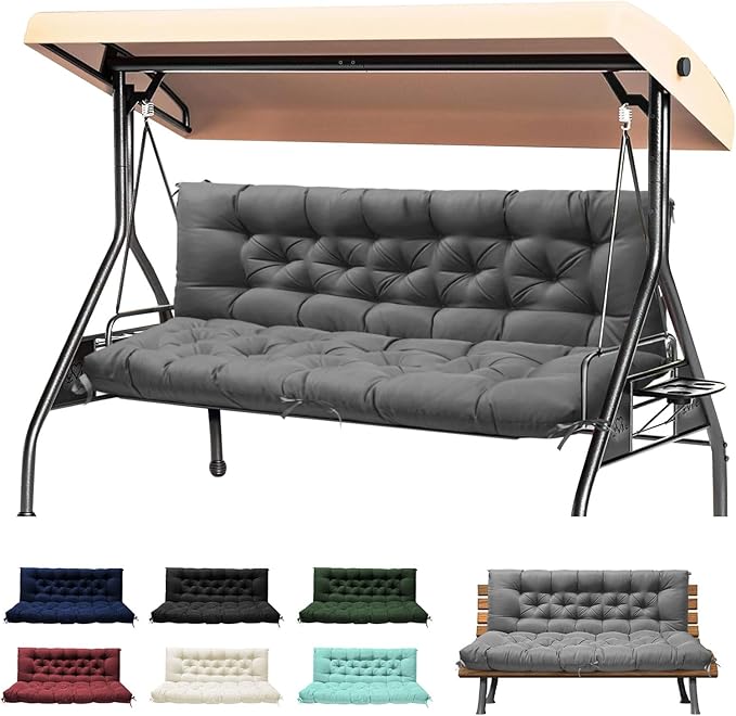 Porch Swing Cushions, Waterproof Swing Cushions Replacement with Backrest, Outdoor Swing Bench Cushions 2-3 Seater Replacement for Patio Furniture 60x40 (Gray)