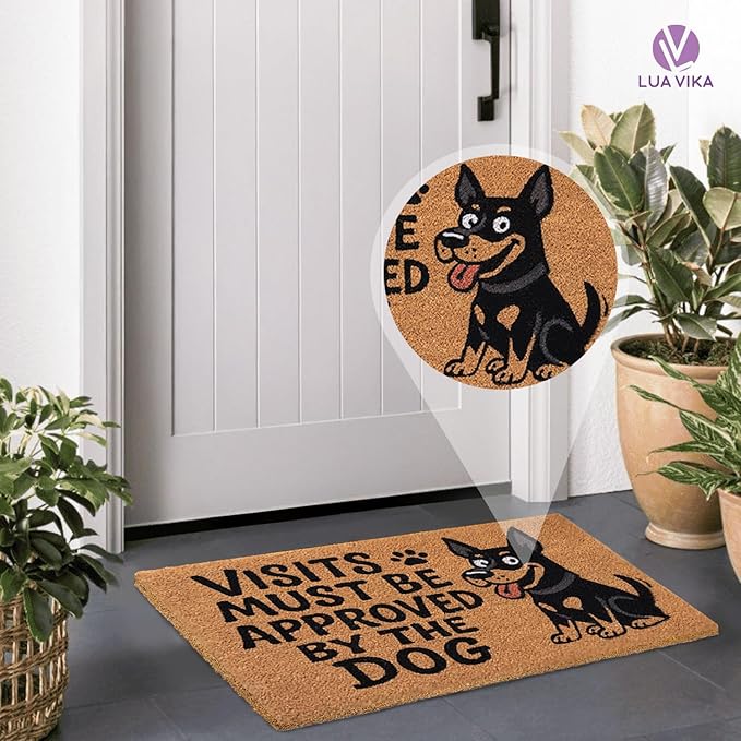 Coir Doormat Outdoor Entrance - Approved by The Dog - 17"x30" - Funny Door mats Outside - Welcome mat Funny - Indoor/Outdoor Doormat