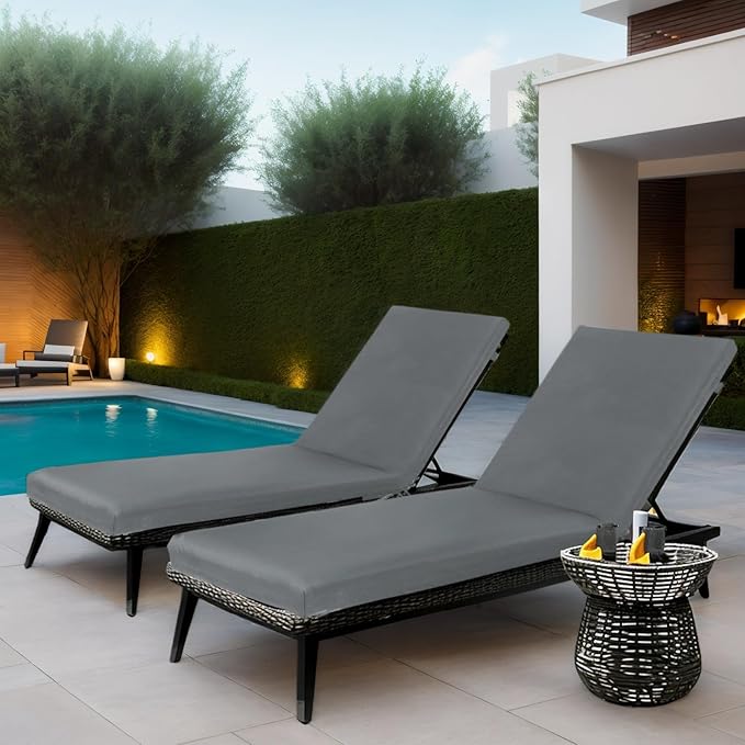 Only choice Outdoor Chaise Lounge Cushion Set of 2, 75" x 24" Lounge Chair Cushion Water-Resistant & Fade-Resistant for Lawn, Pool, Replacement Seat Cushion for Patio (Gray)