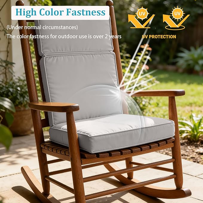 2 Pieces High Back Patio Chair Cushions, Fade Resistant Outdoor Rocking Chair Cushions, Office Chair Back Support Cushion (Off-White, Seat (21''x21''x3'')+Backrest (21''x28''x3''))