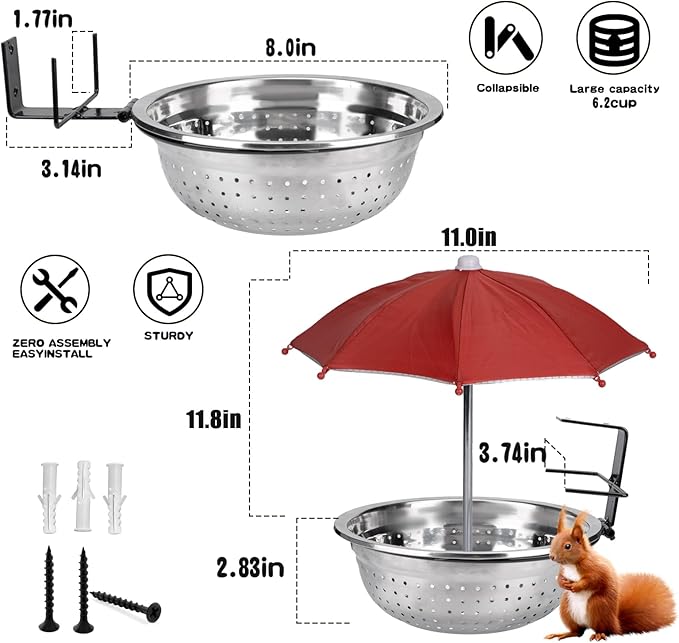 Removable Squirrel Feeders for Outside - Metal Squirrel Feeder for Feed Corn, Squirrel Gifts - Easy to Install The Squirrel Picnic Table Feeder and Chipmunk Feeder