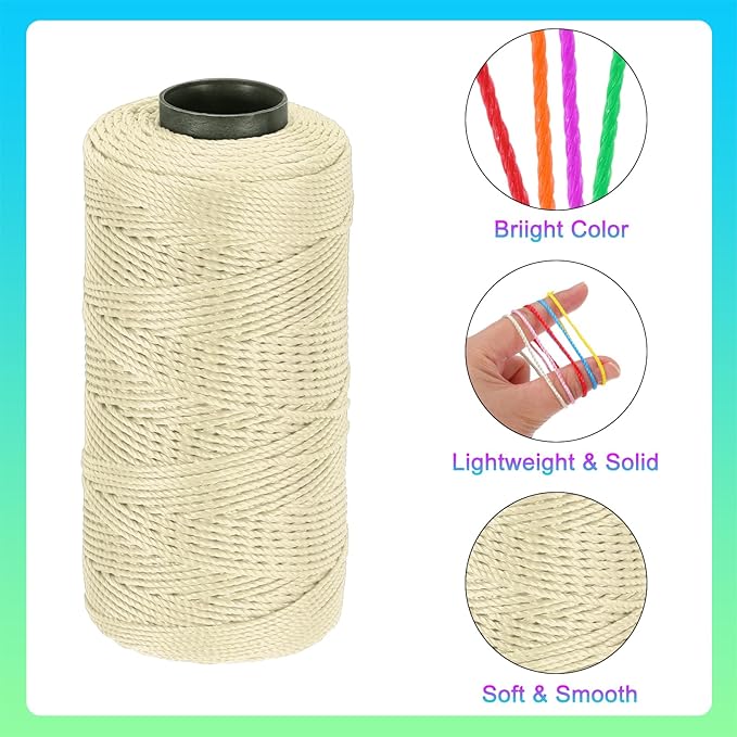 MECCANIXITY Nylon String 3 Strands Twisted Mason Line 1.5mm x 218 Yards Nylon Twine String for DIY Projects, Home Improvement, Gardening, Gift Wrapping, Christmas Party Supplies, Beige
