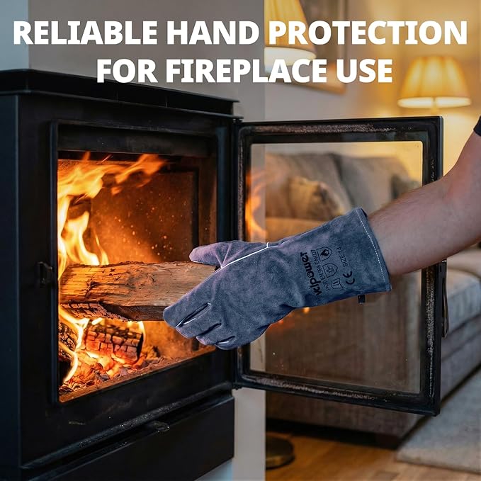 Welding Gloves Fire Heat Resistant Fireproof Leather for Welding Fire Pit Wood Stove Campfire Furnace BBQ Baking,Grill Oven Stick Mig Tig Gear L