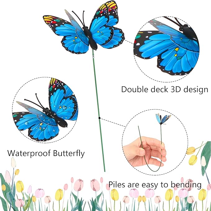 Augshy 75 Pcs Butterfly Garden Stakes - Party Decorations with Butterfly Designs for Garden Decor