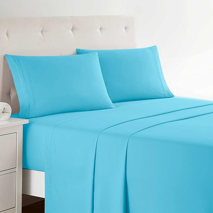 Clara Clark Full XL Bed Sheet Set - Wrinkle, Fade, Stain Resistant, Deep Pocket Sheets - Luxury Soft Bedding Sheets & Pillowcases, Full XL Beach Blue