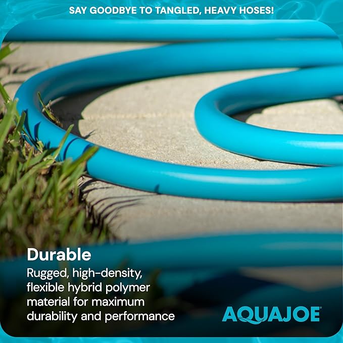 Aqua Joe Garden Water Hose with Dual Swivel Grenade Grips, Kink-Free and Flexible Hybrid Polymer, 50 Ft - Heavy-Duty, Expandable, and Lightweight Watering Tool for Gardening, AJPGH50-PRO