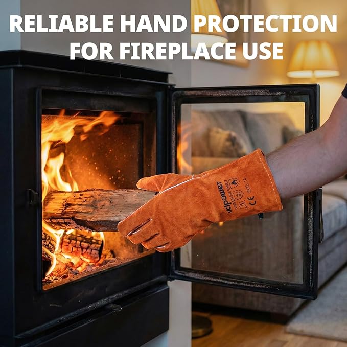 Welding Gloves Fire Heat Resistant 14IN Fireproof Leather for Welding Fire Pit Wood Stove Campfire Furnace BBQ Baking,Grill Oven Stick Mig Tig Gear Gift for Man L