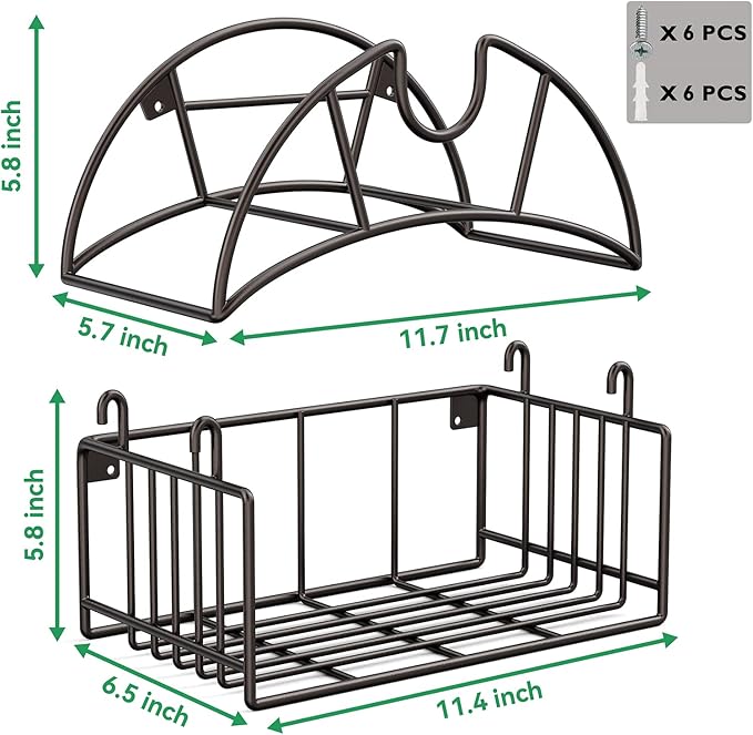 Hose Reel Garden Hose Holder,Water Hose Holder Wall Mount,Heavy Duty Metal Hose Hanger with Tool Storage Basket,Outdoor Hose Stands for Outside Garden Yard Garage
