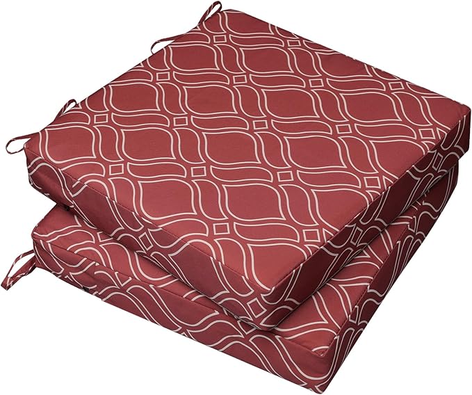 AAAAAcessories Outdoor Seat Cushions for Chairs, Waterproof, Fade-Resistant, 20" x 20" x 3", Patio Furniture Replacement Cushions, Set of 2, Clay Red Vine Trellis