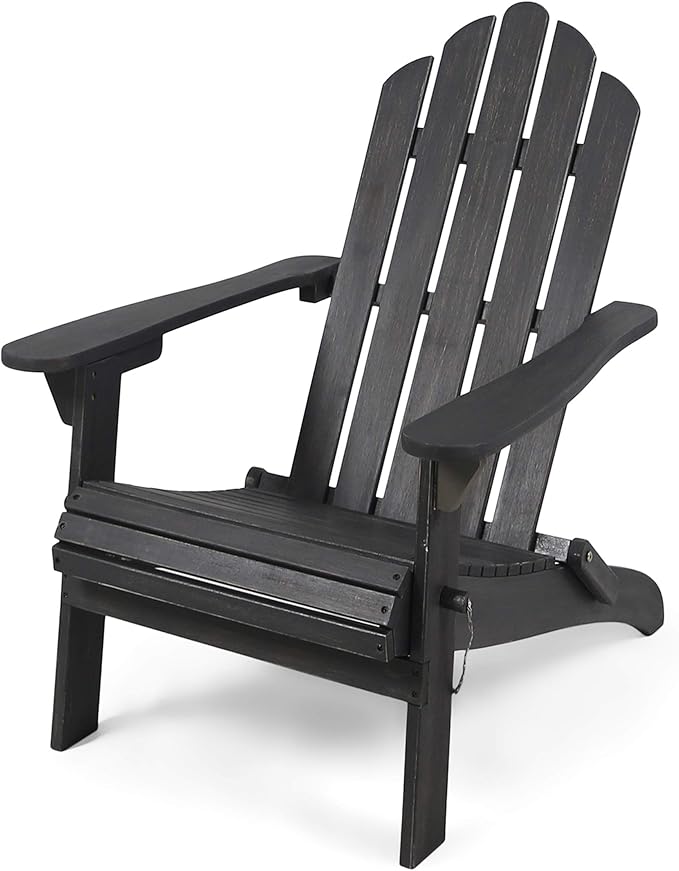 Christopher Knight Home Cara Outdoor Foldable Acacia Wood Adirondack Chair, Dark Gray Finish