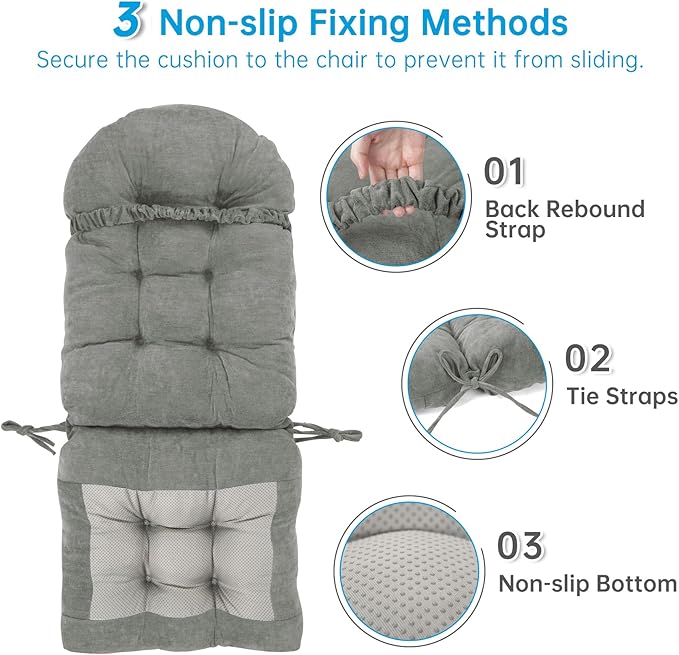 Rocking Chair Cushions Set - Non-Slip Adirondack Chair Cushions with Ties Indoor/Outdoor Rocking Chair Pad for Living Room, Bedroom, Balcony, Office