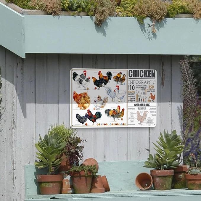 Chicken Breed Vintage Metal Tin Sign Retro Rustproof Funny Art Wall Decor Gift 8x18 Inch