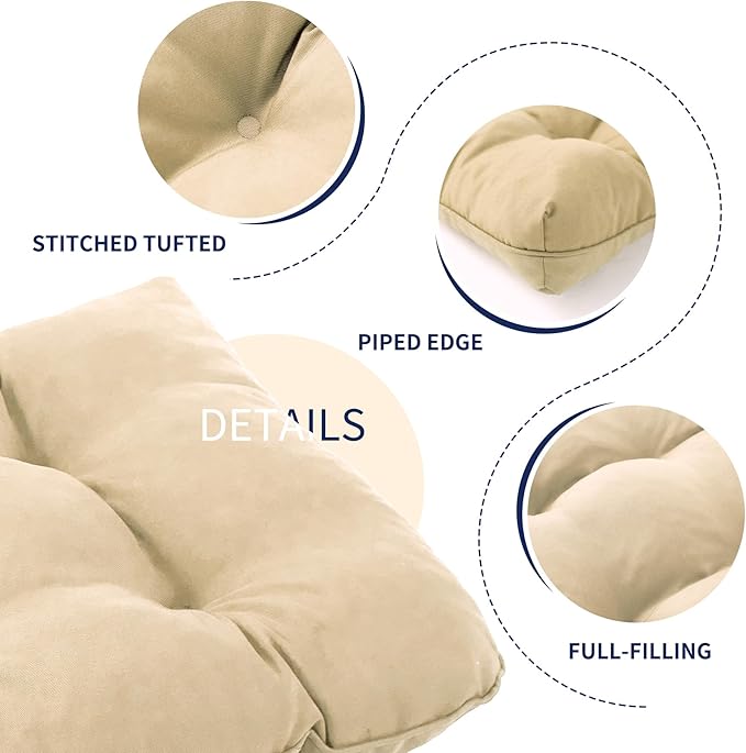 Outdoor Bench Cushion, 59x18x5 Inch, Waterproof Bench Cushion for Outdoor/Indoor Furniture, Tufted Patio Bench Seat Cushion, Fade Resistant Outdoor Cushions for Porch Swing Couch, Beige