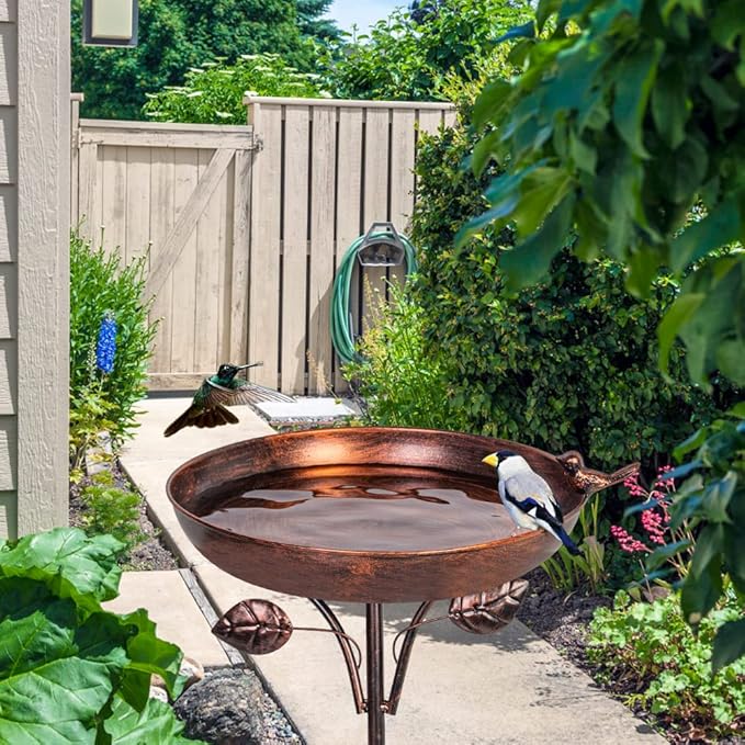 VEWOGARDEN Garden Metal Bird Bath 12" Bird Bath Bowl with 5 Prongs Base Stake, Vintage Bird Baths for Outdoors Cast Iron Birdbath Standing Bird Feeder Bath