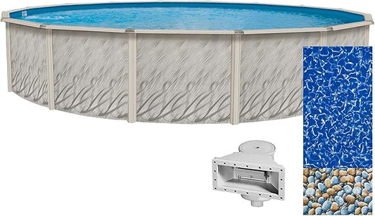 Lake Effect Pools 'Meadows Reprieve' 24' Round Above Ground Swimming Pool | 52" Inch Height | Resin Protected Steel Sided Walls | Includes a Bedrock Overlap Pool Liner and Widemouth Skimmer