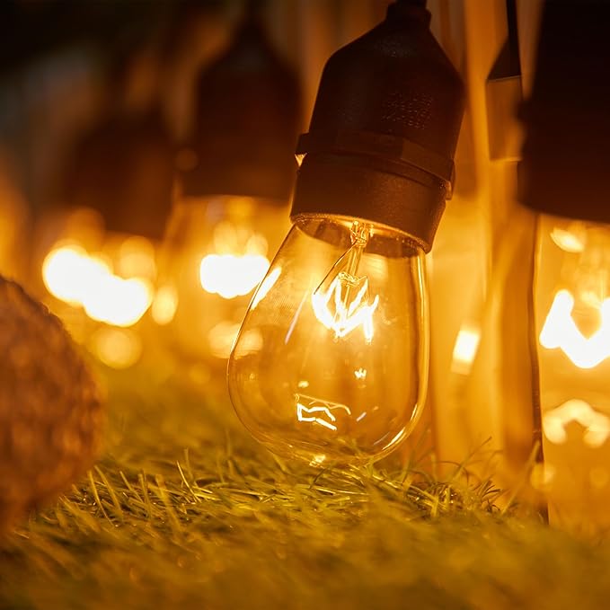 Moonflor 26 Pack S14 Light Bulbs, 11 Watt Replacement Incandescent Glass Bulbs with E26 Medium Base for Outdoor Patio Garden Vintage String Lights