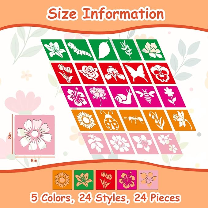 24 Pcs Stencils Spring Themed Sidewalk Chalk Stencils Outdoor Stencil for Painting Simple Style Cute Template 8 Inches