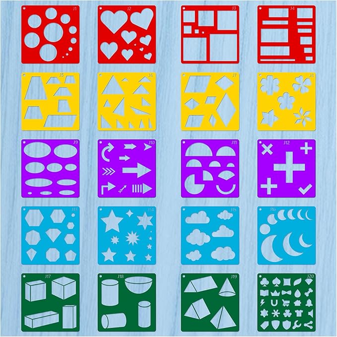 20pcs Geometry Set Shape Drawing Stencils,Drawing Template for Kids Boys Girls DIY Painting & Drawing Educational Home School Crafts Essentials