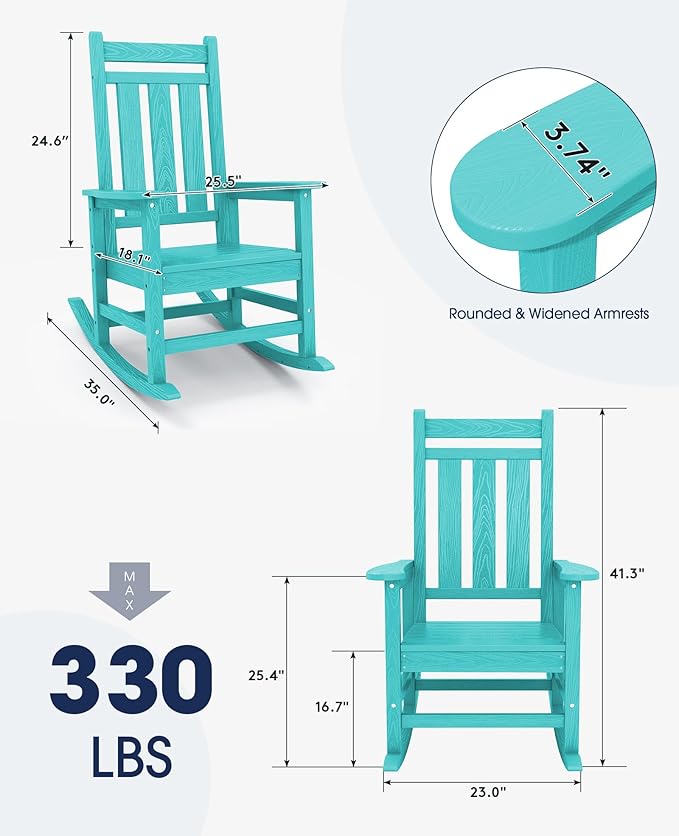 KINGYES Outdoor Rocking Chair Set of 4, All-Weather Patio Rocking Chairs for Porch, HDPE Rocking Outdoor Chairs with High Back for Adult, Heavy Duty Outdoor Patio Rockers for Garden, Lawn, Aruba