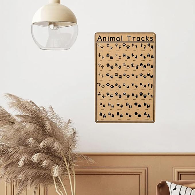 Animal Tracks Funny Hunting Vintage Metal Tin Sign Retro Rustproof Funny Art Wall Decor Gift for Cabin Animal Lovers 8x12 Inch
