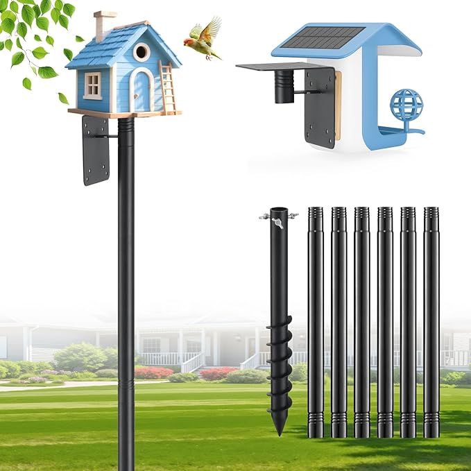 Heavy Duty Bird Feeder Pole - 117" Extra Tall Bird House Stand Outdoor, Anti-Tip Auger & Stable Mount for Smart Camera Birdfeeder,Bluebird House, Bird Buddy, Birdfy