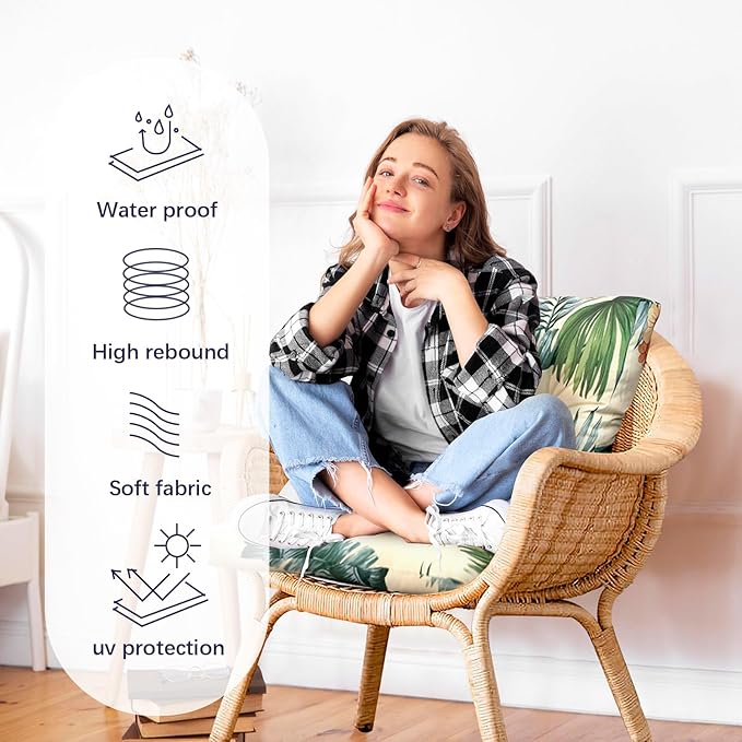 Outdoor Chair Cushions Waterproof Floral Low Back 41.7 * 20.8 * 3",Tufted Thick Patio Outdoor Wicker Chair Seat Cushion Clearance with Ties for Garden Furniture