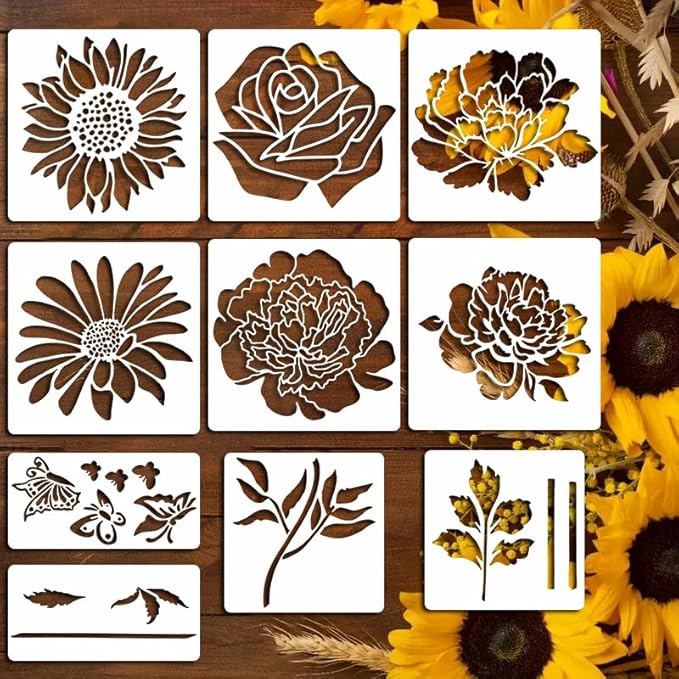 Garden Fence Large Flower Stencils - Reusable Floral Stencil DIY Decoration for Painting on Wood Walls Pattern, Jumbo Sunflower Yard Spray Paint Big Crafts Floor Stencils (CP-34)