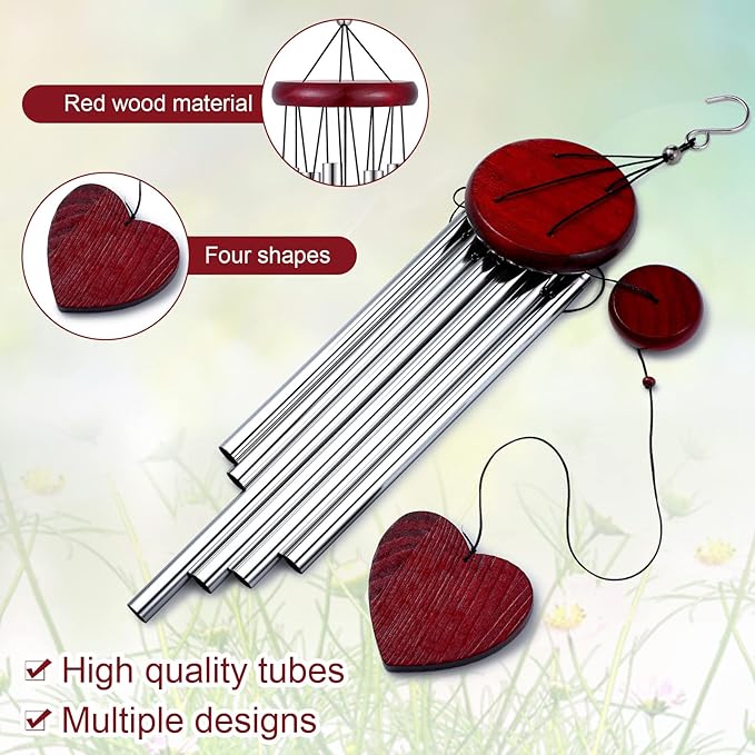Tatuo 4 Pcs Memorial Wind Chimes 28 Inch Wooden Sympathy Wind Chimes DIY Sympathy Gift for Father's Day Loss of Loved One Bereavement with 6 Aluminum Tube for Indoor Outdoor(Silver,Classic Style)