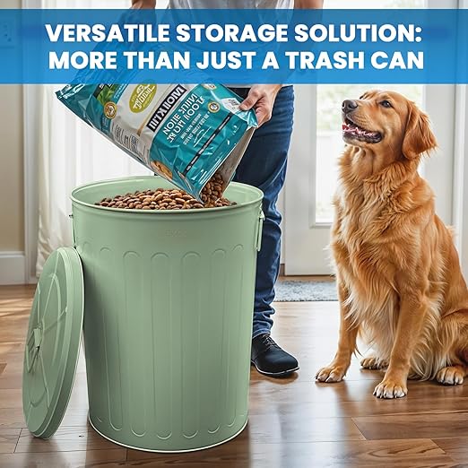 Plexon Large Metal Trash Can with Lid 20 Gallon, Decorative Outdoor Trash Can Heavy Duty Galvanized Metal Bucket with Lid for Garage Workshop Ash Storage Farmhouse, Green 2 Pack