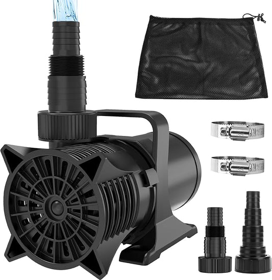 AquaMiracle 2700GPH Submersible Water Pump UL Certified Pond Pump with 20FT Cord, Adapters & Filter Bag, 120W Water Fountain Pump for Pond, Fountain, Waterfall, Fish Tank, Hydroponics